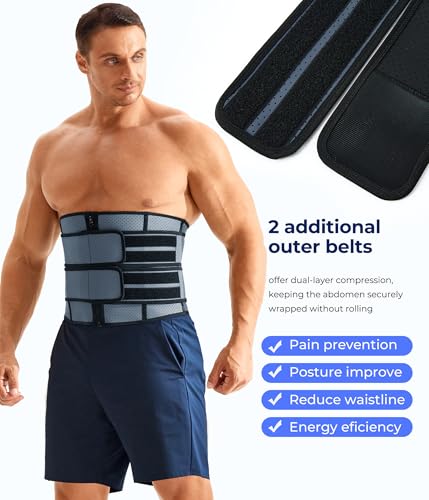 TAILONG Waist Trainer for Men Sweat Band Trimmer Belt Fajas Para Hombres Stomach Wrap Workout Body Shaper Grey - Image 3