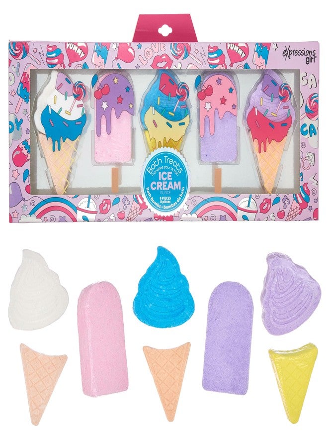Expressions 8pc Ice Cream Bath Treats Bath Bomb Collection - Scented Gift Set, Non Toxic, Spa Gifts for Girls, Aromatherapy Bath Bombs for Girls, Kids Bath Accessories - Image 1