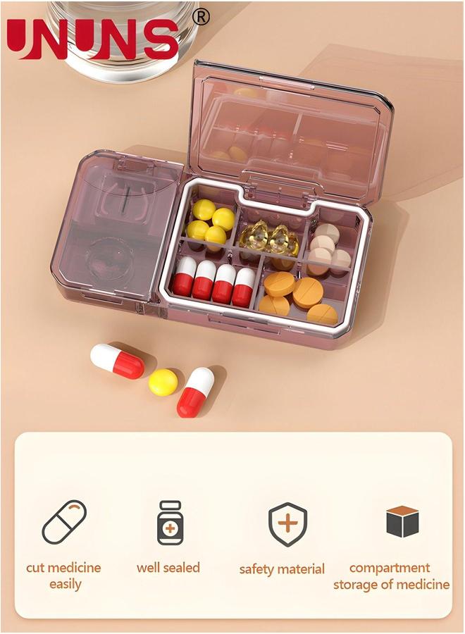 UNUNS Pill Organizer Case,Portable 4 Compartment Pills Case With Cutting And Grinder Function,For Vitamins,Fish Oils,Supplements,Medication - Image 5