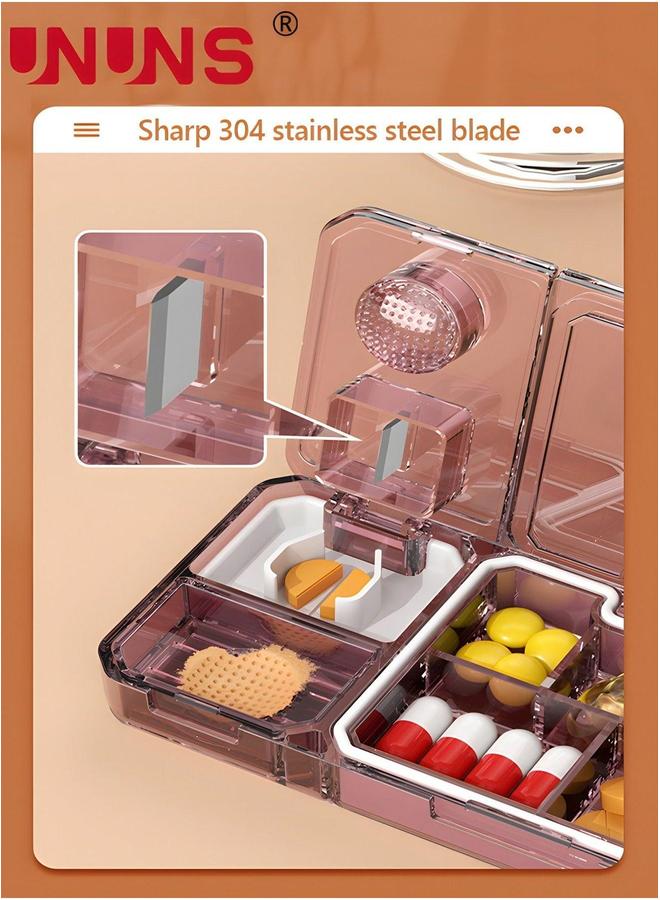 UNUNS Pill Organizer Case,Portable 4 Compartment Pills Case With Cutting And Grinder Function,For Vitamins,Fish Oils,Supplements,Medication - Image 2