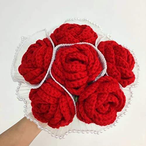 HIPIHOM Crochet Flowers,1Pcs Knitted Artificial Wool Red Rose for Girl Gift Wedding Bouquet Mothers Day Anniversary Valentine's Day Women's Day - Image 2