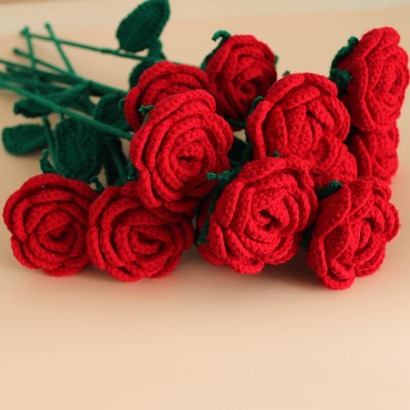 HIPIHOM Crochet Flowers,1Pcs Knitted Artificial Wool Red Rose for Girl Gift Wedding Bouquet Mothers Day Anniversary Valentine's Day Women's Day - Image 5