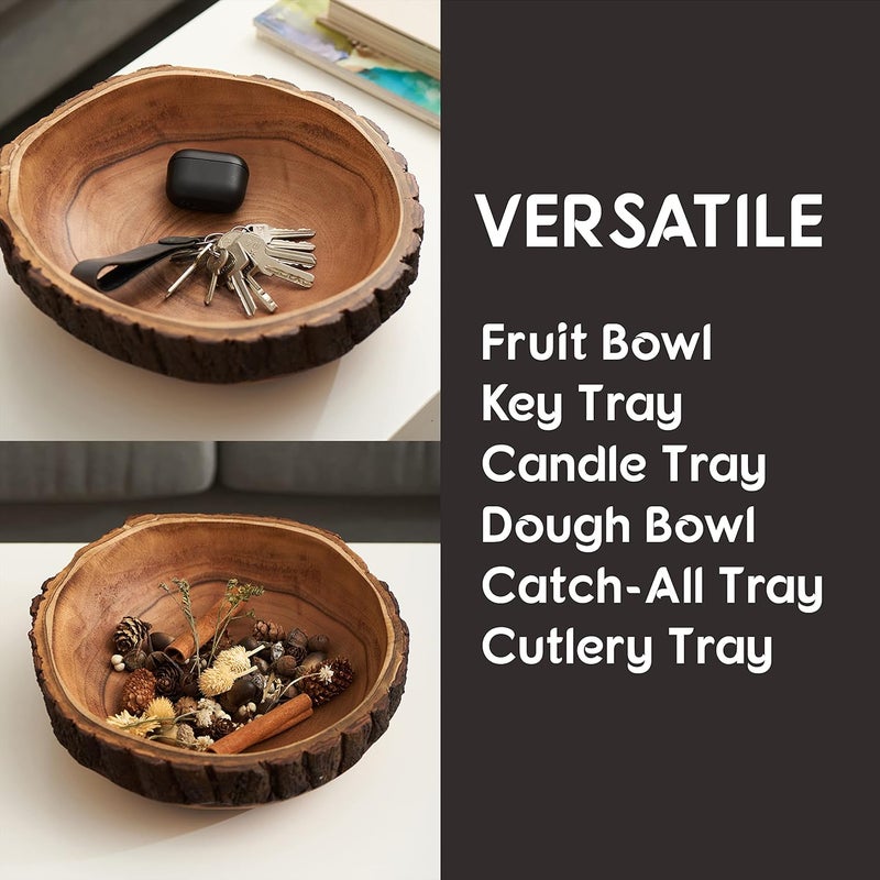 Tapeera Wood Fruit Bowl for Kitchen Counter  Large Decorative Key Tray for Entryway Table  Wooden Holder Basket for Candy and Office 105 Inch - Image 5