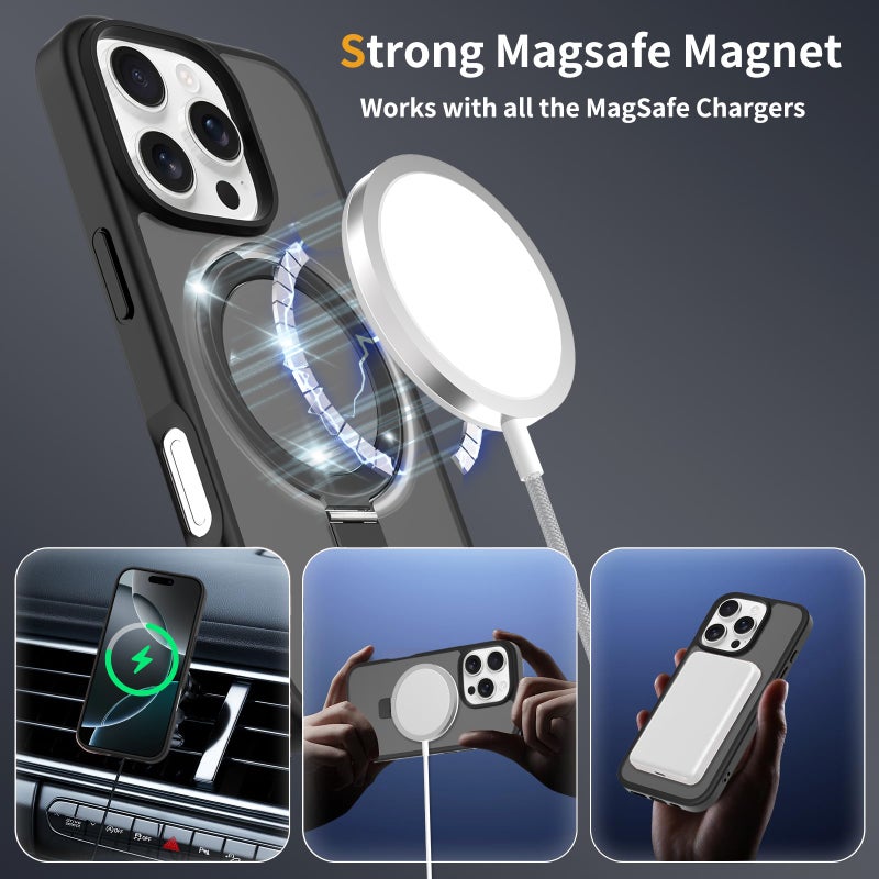 iPhone16 Pro MagSafe Case with Magnetic Invisible Stand,【Full Shockproof Protection】Matte Back Phone Cover with Magnet Kickstand for iPhone 16 Pro MagSafe - Image 4