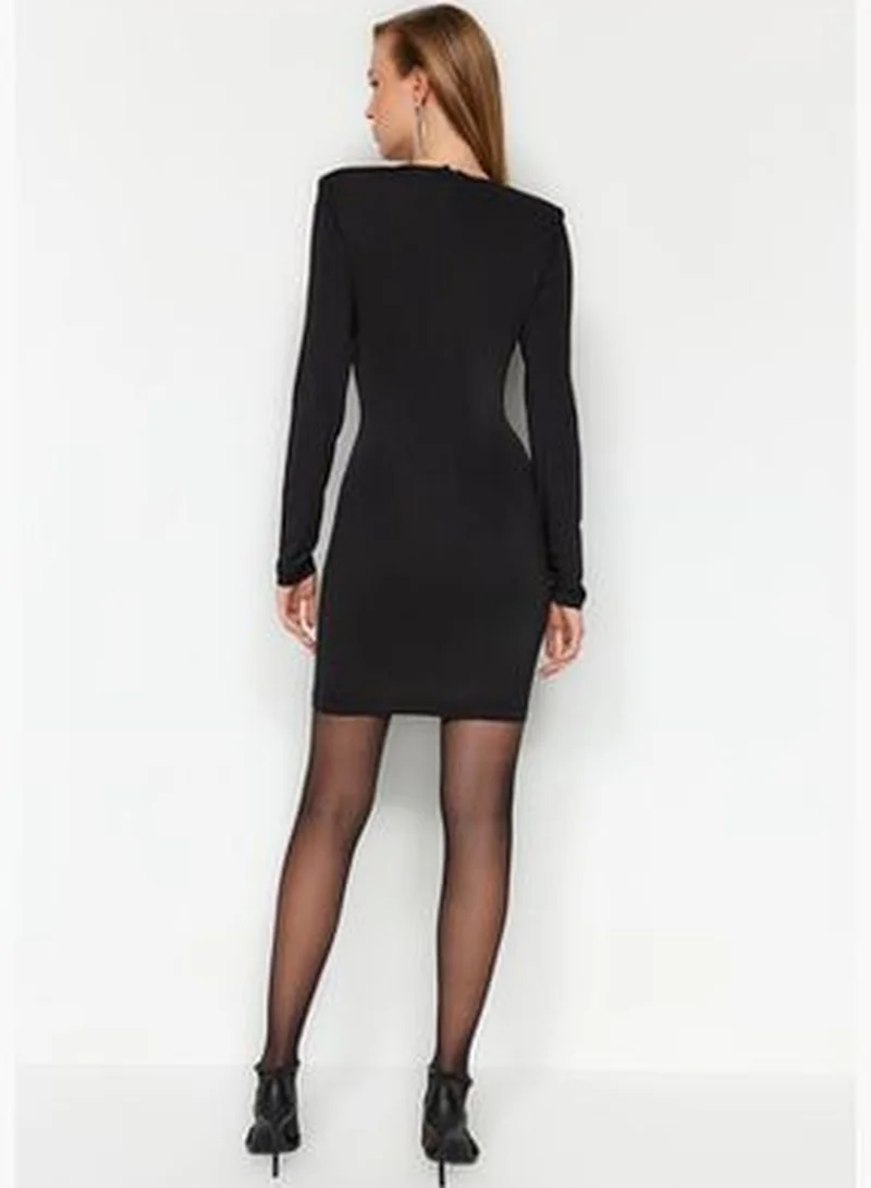 trendyol Black Fitted Evening Dress with Shiny Knitted Stones TPRAW24EL00133.