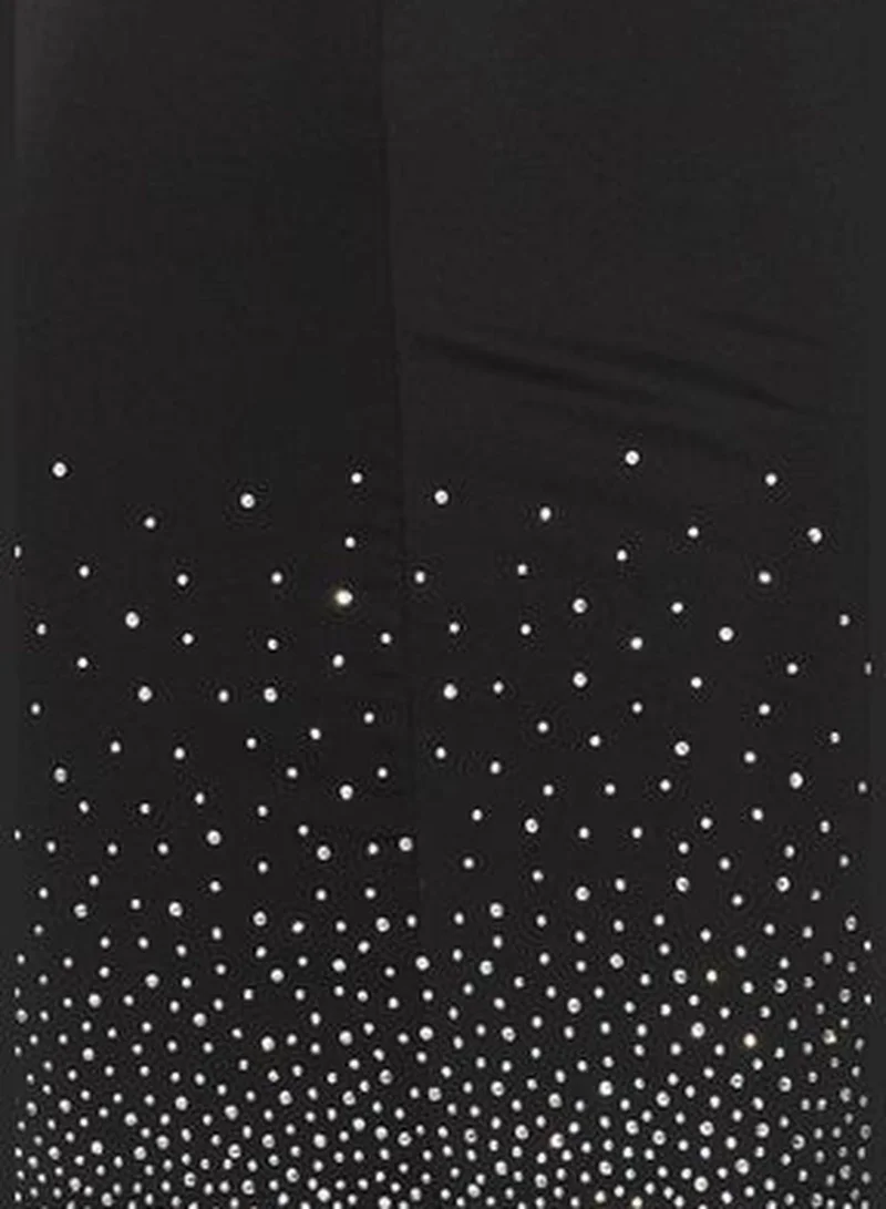 trendyol Black Fitted Evening Dress with Shiny Knitted Stones TPRAW24EL00133.