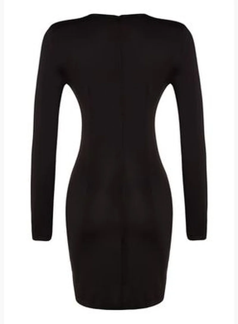 trendyol Black Fitted Evening Dress with Shiny Knitted Stones TPRAW24EL00133.