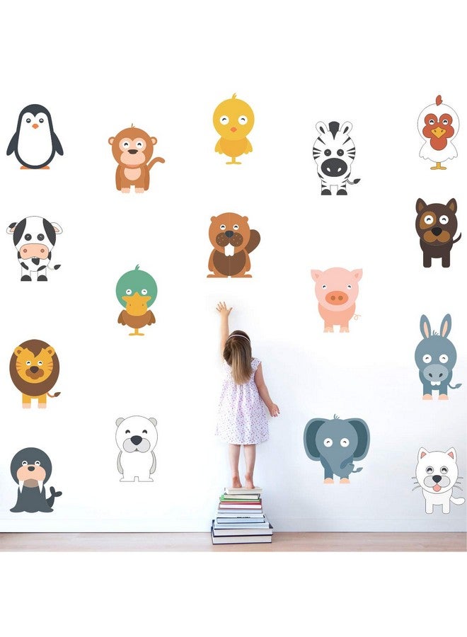 عصا لي ملصق حائط من StickMe "مجموعة من 16 ملصقًا لحيوانات برية وطيور للأطفال - تعليم الحضانة ومرحلة ما قبل المدرسة والحديقة" -SM321 (متعدد الألوان، فينيل - 100 سم × 70 سم) - Image 1