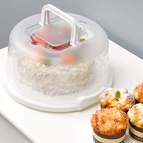 VERAT Cake Carrier with Lid and Handle/Cake Containers/Cake Holder for 11 inch/Cake with 3 Handles Cupcake Carrier/Cake Boxe Packing/Plastic Cover Three Sided Base/Round Storage Carrier(Pink) - Image 2