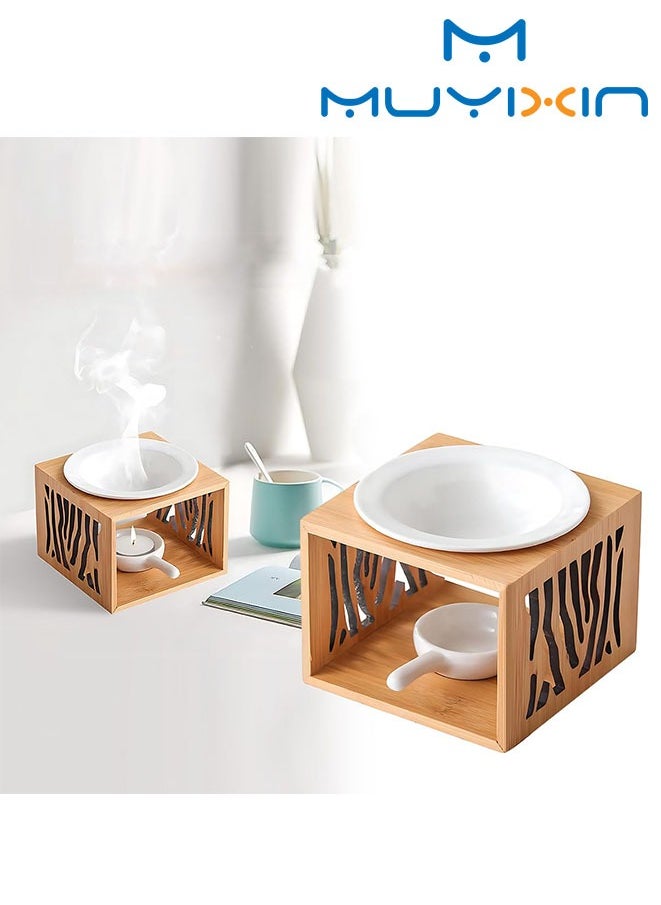 Muyixin Essential Oil Burner Wax Melt Warmer Tealight Candle Holder Bamboo Scented Wax Melt Burner, Aromatherapy Aroma Diffuser Burner for Home Bedroom Decor Housewarming Gift  - Image 1