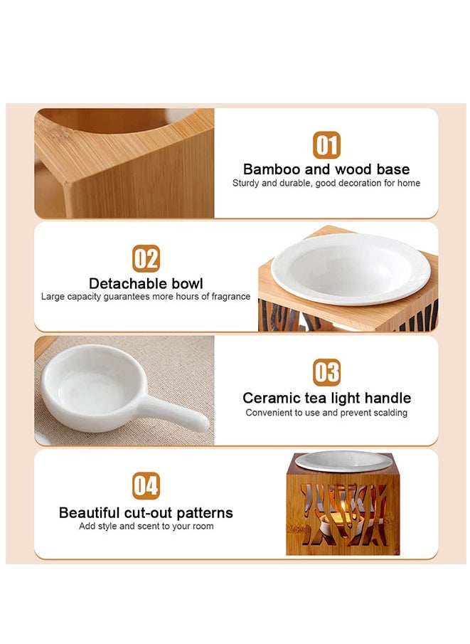 Muyixin Essential Oil Burner Wax Melt Warmer Tealight Candle Holder Bamboo Scented Wax Melt Burner, Aromatherapy Aroma Diffuser Burner for Home Bedroom Decor Housewarming Gift  - Image 2