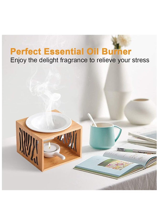 Muyixin Essential Oil Burner Wax Melt Warmer Tealight Candle Holder Bamboo Scented Wax Melt Burner, Aromatherapy Aroma Diffuser Burner for Home Bedroom Decor Housewarming Gift  - Image 3