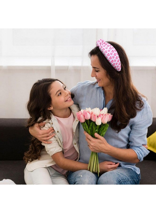 Loquat Mother'S Day Headband For Women Mama Mom Knotted Headband White Pink Flower Heart Wide Top Knot Headband Mother'S Day Hair Accessory Mom Birthday Party Jewelry Gifts (Mom 1) - Image 2