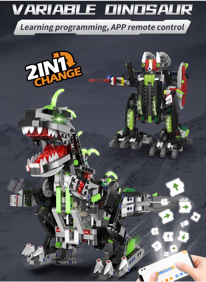 Generic 2 in 1 of 2 Ways Control DlY Building Block Set Toys of Dinosaurs Robot  - Image 2