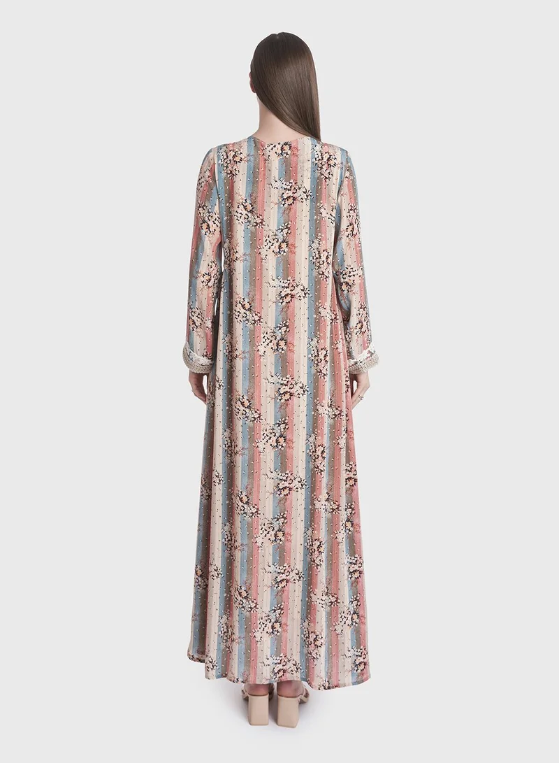 KASHKHA Viscose Crepe Kuwaiti Floral Print Jalabiya