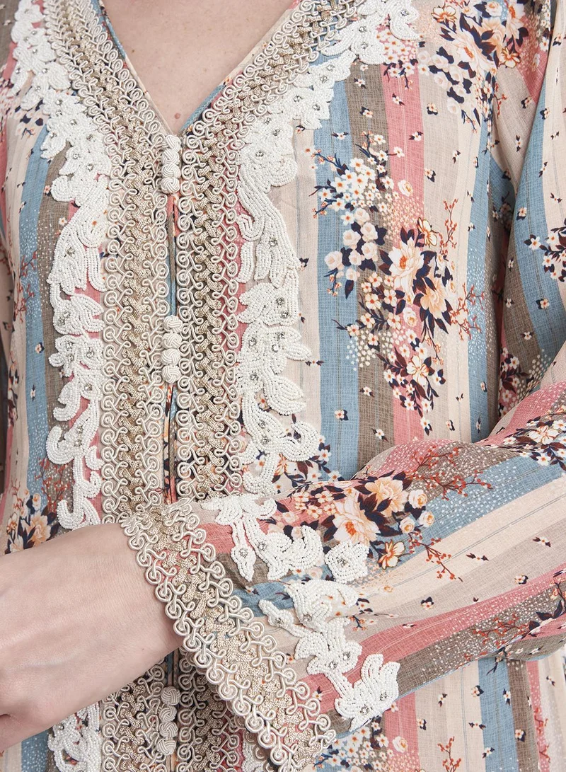 KASHKHA Viscose Crepe Kuwaiti Floral Print Jalabiya