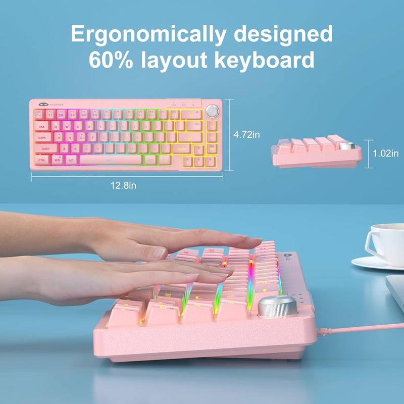 MageGee Mini 60% Gaming Keyboard, RGB Backlit Ultra-Compact Keyboard, TS68 Ergonomic Waterproof Mechanical Feeling Office Computer Keyboards for PC, MAC, PS4, Xbox ONE Gamer - Image 4