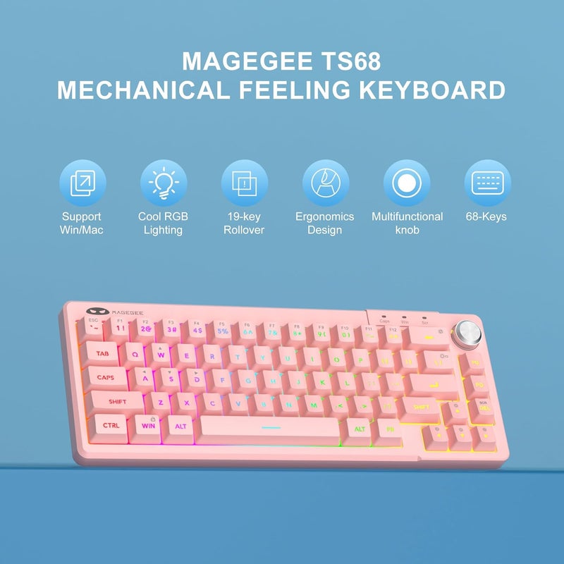 MageGee Mini 60% Gaming Keyboard, RGB Backlit Ultra-Compact Keyboard, TS68 Ergonomic Waterproof Mechanical Feeling Office Computer Keyboards for PC, MAC, PS4, Xbox ONE Gamer - Image 2
