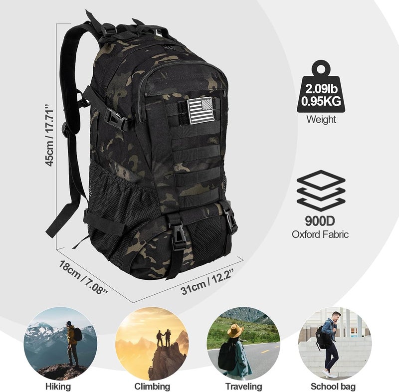 Jueachy Tactical Backpack for Men Hunting Backpack EDC Rucksack Military Hiking Camping Daypack with USA Flag Patch - Image 2