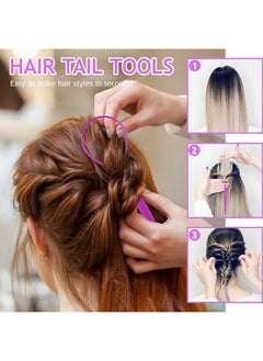 TsMADDTs TsMADDTs Hair Braiding Tool Set - 3Pack with French Braid Tool, Rat Tail Comb, and Metal Pin Comb for Hairstyling, Purple  - Image 3
