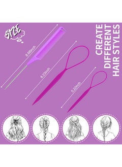 TsMADDTs TsMADDTs Hair Braiding Tool Set - 3Pack with French Braid Tool, Rat Tail Comb, and Metal Pin Comb for Hairstyling, Purple  - Image 2