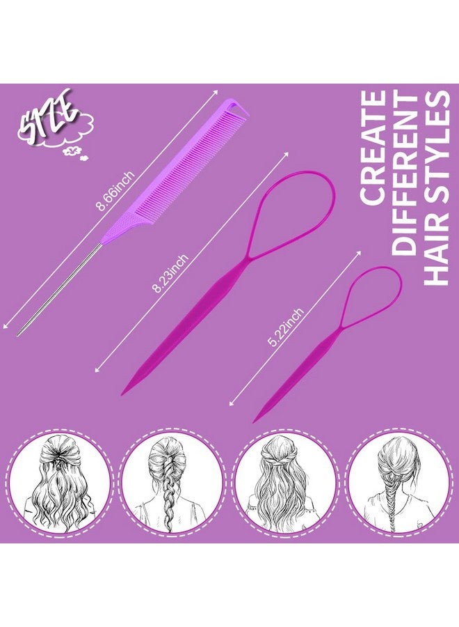 TsMADDTs Hair Braiding Tool Set - 3Pack with French Braid Tool, Rat Tail Comb, and Metal Pin Comb for Hairstyling, Purple - Image 2