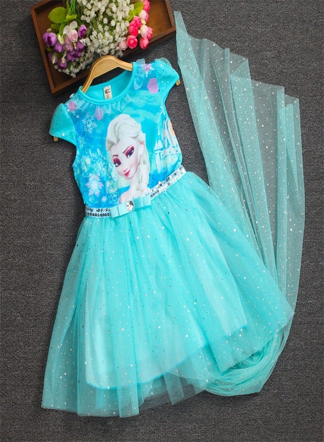 Loquat Summer Short Sleeved Princess Dress Light blue,  - Image 3