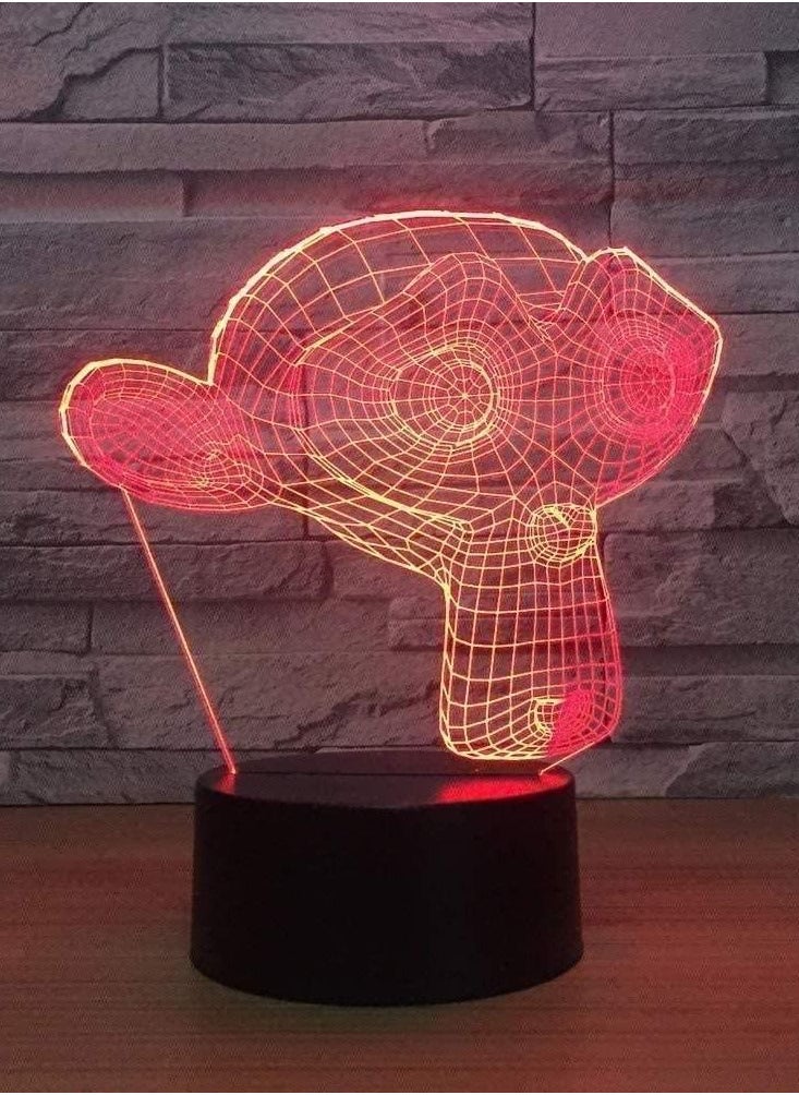 althiqahkey - 3D Illusion Multicolor Night Light Lamp LongFaced Monkey Touch Button USB Nightlight Unique Visualization Lighting Effects Art Sculpture Light - Image 1