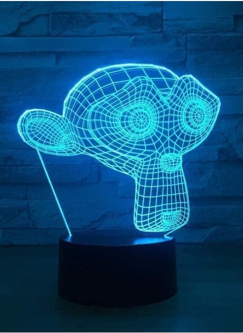 3D Illusion Multicolor Night Light Lamp LongFaced Monkey Touch Button USB Nightlight Unique Visualization Lighting Effects Art Sculpture Light