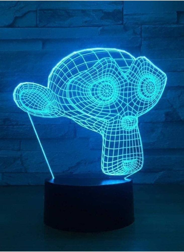 althiqahkey - 3D Illusion Multicolor Night Light Lamp LongFaced Monkey Touch Button USB Nightlight Unique Visualization Lighting Effects Art Sculpture Light - Image 1