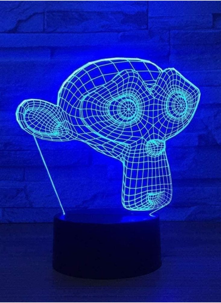 althiqahkey - 3D Illusion Multicolor Night Light Lamp LongFaced Monkey Touch Button USB Nightlight Unique Visualization Lighting Effects Art Sculpture Light - Image 1