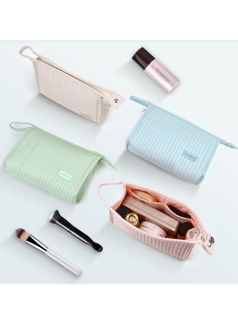 BenQuand Blue PU Leather Makeup Bag , Waterproof Makeup Fashion Cosmetic Bag, Travel Cosmetic Organize for Women and Girls - Image 3