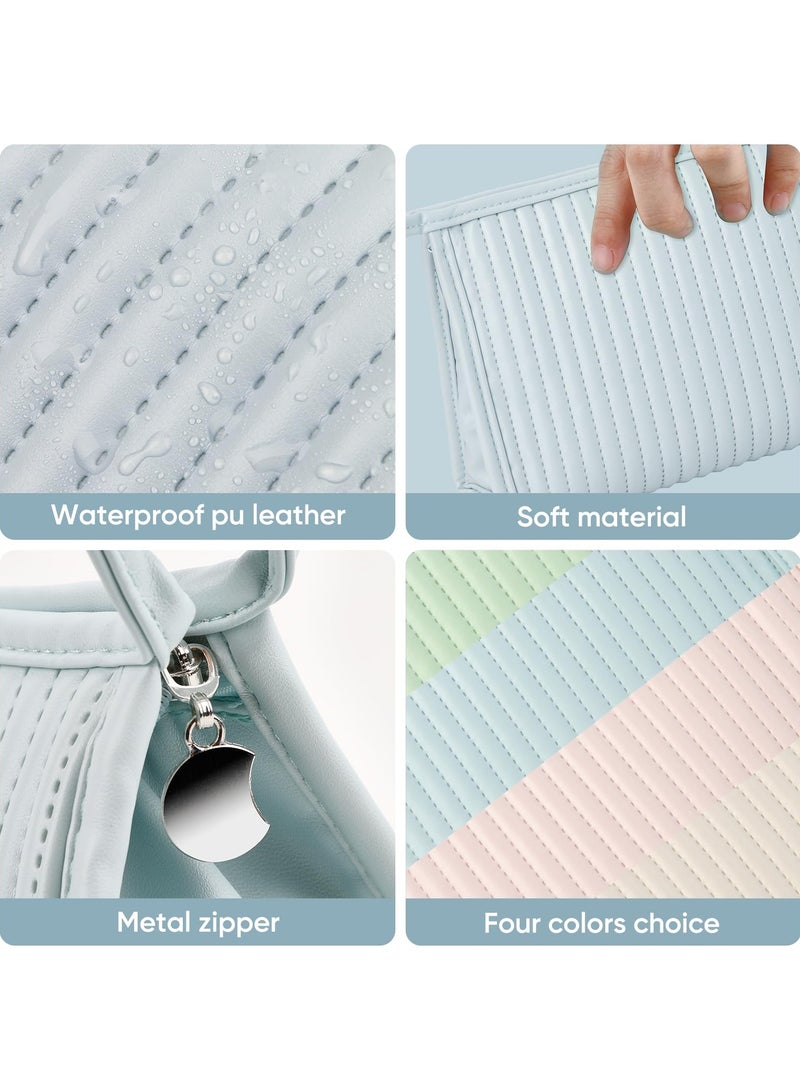 BenQuand Blue PU Leather Makeup Bag , Waterproof Makeup Fashion Cosmetic Bag, Travel Cosmetic Organize for Women and Girls - Image 2