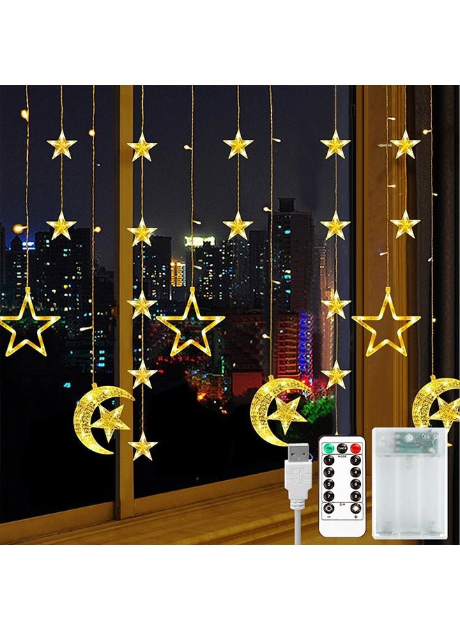 Yoawllty Ramadan Decorations Star Moon Lights with Remote Control & Battery Case Ramadan Decorations for Home Holiday Ramadan Wedding Party, Warm White 