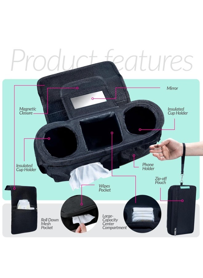 Swanoo Stroller Caddy Organizer With Cup Holder, Non Slip Straps Bag for Phone, Pet Stroller Accessories, Universal Fits Uppababby Vista v2 Wonderfold Wagon, Doona and More - Image 3