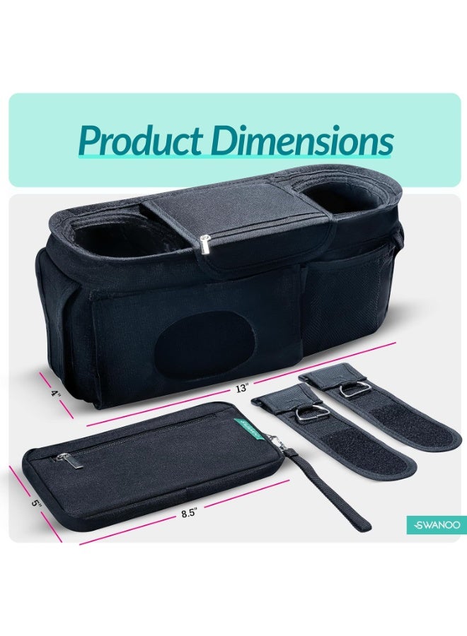Swanoo Stroller Caddy Organizer With Cup Holder, Non Slip Straps Bag for Phone, Pet Stroller Accessories, Universal Fits Uppababby Vista v2 Wonderfold Wagon, Doona and More - Image 4