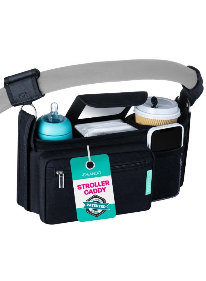 Swanoo Stroller Caddy Organizer With Cup Holder, Non Slip Straps Bag for Phone, Pet Stroller Accessories, Universal Fits Uppababby Vista v2 Wonderfold Wagon, Doona and More - Image 1