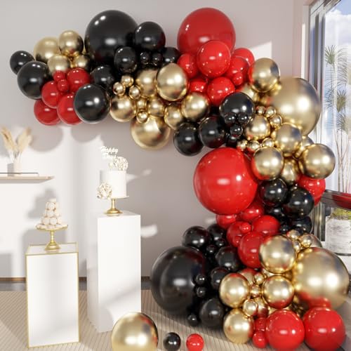MEBAY Black Gold Red Balloons Garland Arch Kit 141Pcs Latex Balloons Different Sizes 18 12 10 5 Inch for Party Decorations Wedding Backdrop Birthday Baby Shower Graduation - Image 1