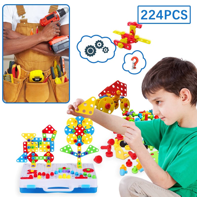 SUPSTEM STEM Building Toys for Kids Ages 4-8 | 224-Piece STEM Drill & Build Kit with Screwdriver, Pegboard | Educational Toys for 5+ Year Old Boys Girls | Gift for Birthdays - Image 3