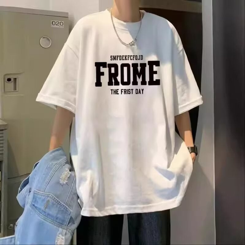 2025 Letter Printed Short-Sleeved T-Shirt Men'S Summer Loose Plus Size T-Shirt New Style Duffy Handsome American Couple Top - Image 1