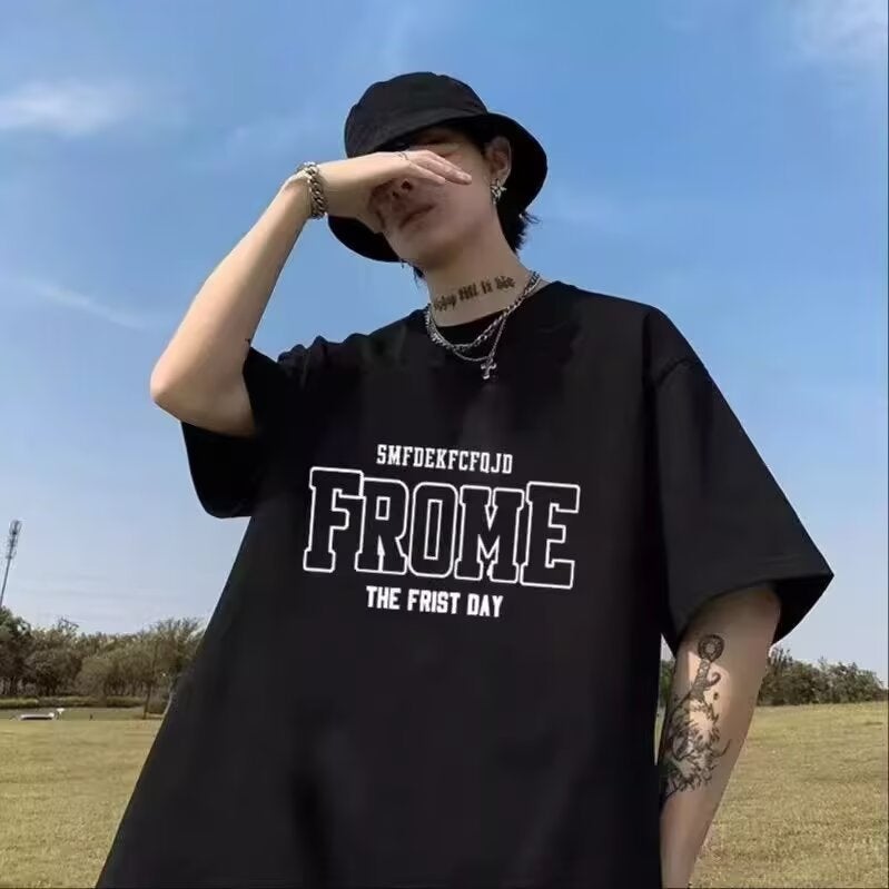 2025 Letter Printed Short-Sleeved T-Shirt Men'S Summer Loose Plus Size T-Shirt New Style Duffy Handsome American Couple Top - Image 3