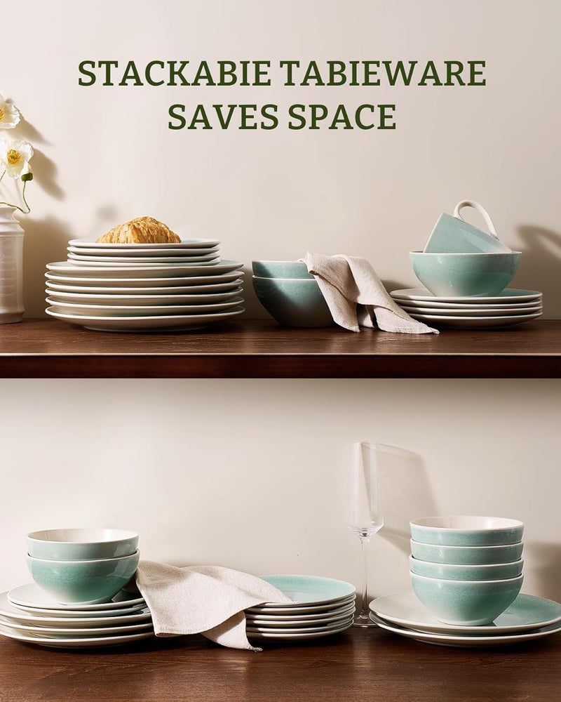 Famiware 12 Piece Dinnerware Set - Aqua Reactive Glaze Stoneware for 4 - Image 5
