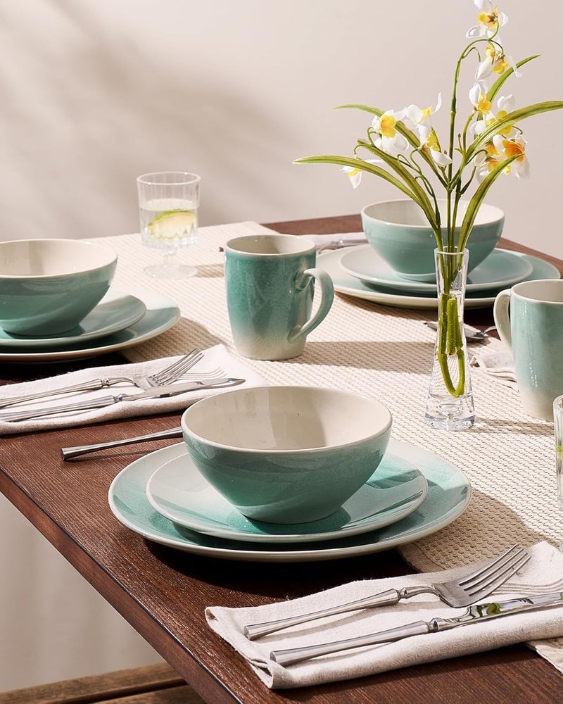 Famiware 12 Piece Dinnerware Set - Aqua Reactive Glaze Stoneware for 4 - Image 2