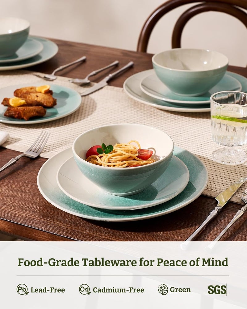 Famiware 12 Piece Dinnerware Set - Aqua Reactive Glaze Stoneware for 4 - Image 4
