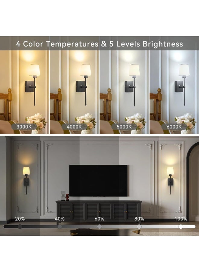 FUOE 2-Pack Smart Wall Lights, Rechargeable Battery LED Wall Lights with Remote Control, Black Wireless Fabric Lampshade, Wall-Mounted Lights for Use in Mirrored Hallways, Kitchens, Bedrooms, Living Rooms, Bathrooms, etc. - Image 3