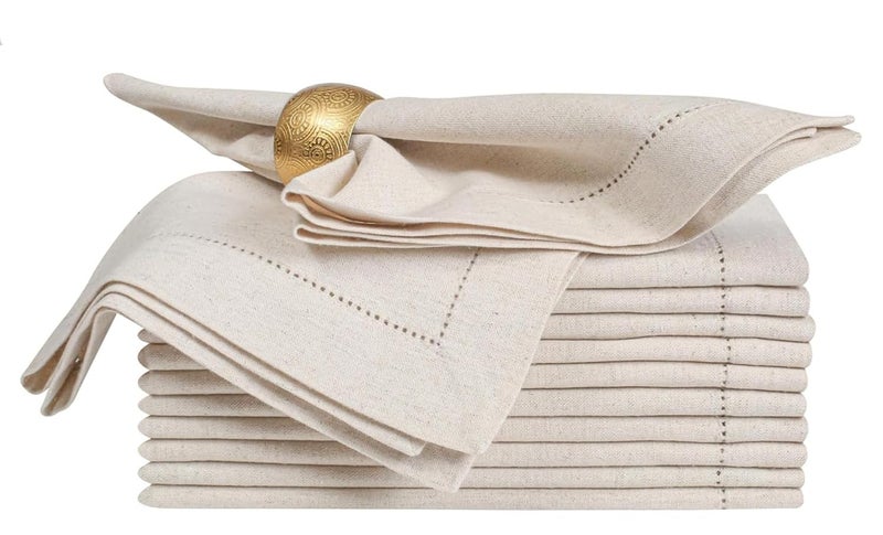 Bedding Craft Linen Flax Cotton Cloth Dinner Napkins Set of 12 – 18x18 Natural Fabric with Hemstitched Mitered Corners – Machine Washable Wedding, Cocktail & Party Table Napkins - Image 4