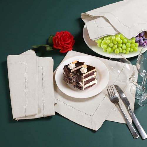 Bedding Craft Linen Flax Cotton Cloth Dinner Napkins Set of 12 – 18x18 Natural Fabric with Hemstitched Mitered Corners – Machine Washable Wedding, Cocktail & Party Table Napkins - Image 2