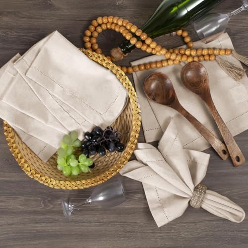 Bedding Craft Linen Flax Cotton Cloth Dinner Napkins Set of 12 – 18x18 Natural Fabric with Hemstitched Mitered Corners – Machine Washable Wedding, Cocktail & Party Table Napkins - Image 3