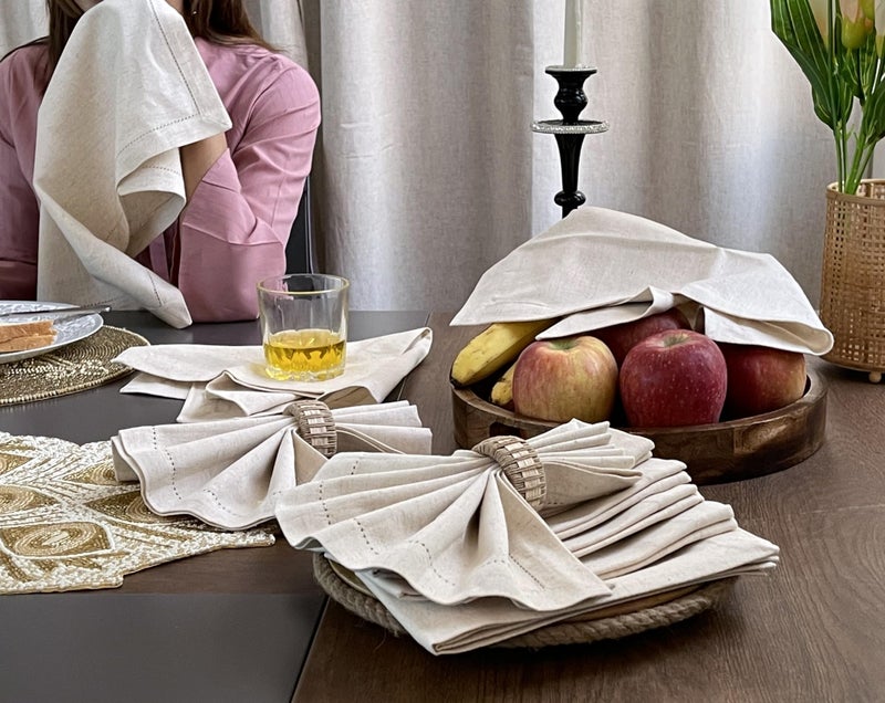 Bedding Craft Linen Flax Cotton Cloth Dinner Napkins Set of 12 – 18x18 Natural Fabric with Hemstitched Mitered Corners – Machine Washable Wedding, Cocktail & Party Table Napkins - Image 5