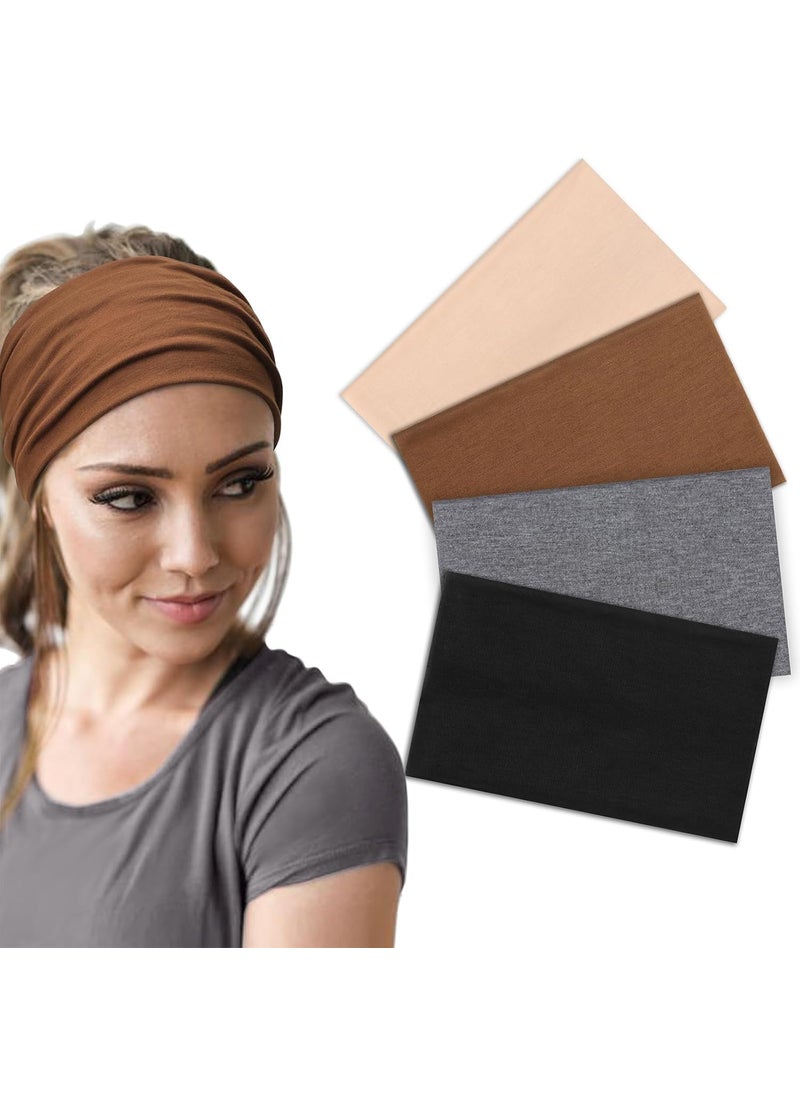 DRESHOW DRESHOW Wide Headbands for Women Elastic Turban Hair Bands Boho Head Bands for Womens Hair NonSlip Yoga Workout Hairband Girls Accessories 4 Pack 